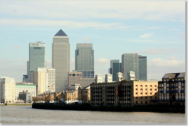 De Docklands aan de oostkant van London. 